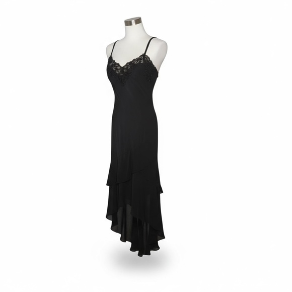 Black Whimsygoth Fairy Beaded Maxi Slip Dress with Asymmetrical Hem Size M - Picture 1 of 7